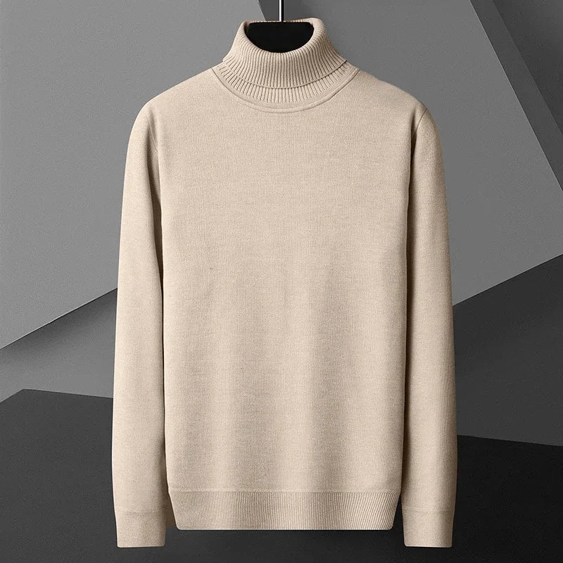 Men's Casual Slim Fit Basic Tops Long Sleeve Knitted Streetwear Lightweight Turtleneck Pullover Sweater Solid Color Sweater Men