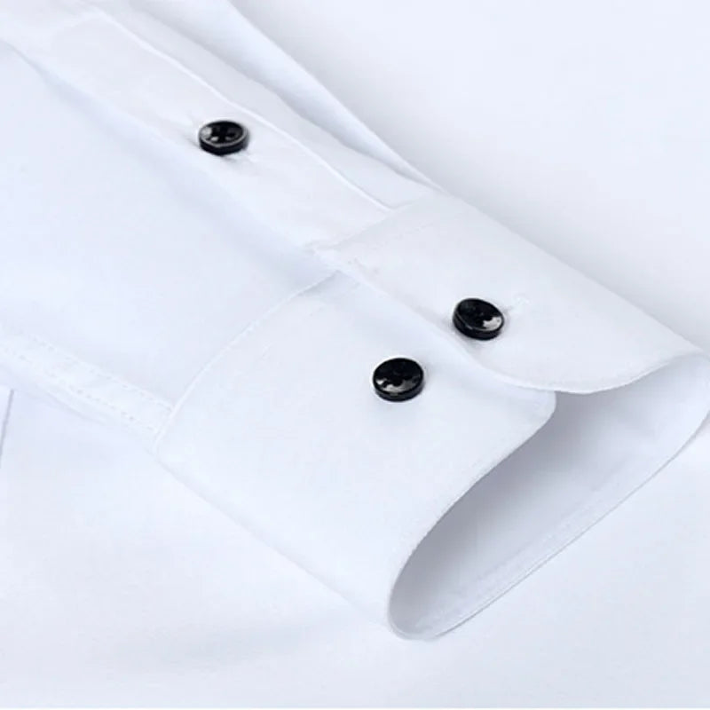 6xl New summer black men's shirt elastic force non-iron long-sleeved business casual shirt solid color mercerized vertical