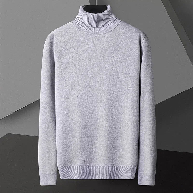 Men's Casual Slim Fit Basic Tops Long Sleeve Knitted Streetwear Lightweight Turtleneck Pullover Sweater Solid Color Sweater Men