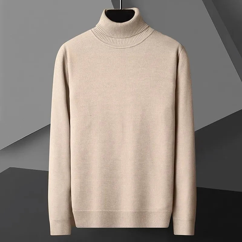 Men's Casual Slim Fit Basic Tops Long Sleeve Knitted Streetwear Lightweight Turtleneck Pullover Sweater Solid Color Sweater Men