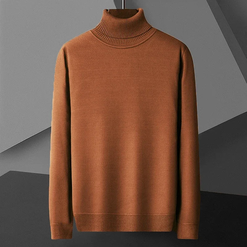 Men's Casual Slim Fit Basic Tops Long Sleeve Knitted Streetwear Lightweight Turtleneck Pullover Sweater Solid Color Sweater Men
