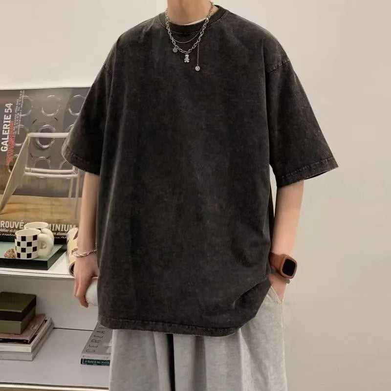 Summer Washed T shirt for Men Women Cotton Loose O-Neck Oversized Tee Men's Korean Y2k Tops Casual Vintage Short Sleeve T-shirt