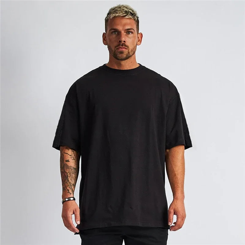 High-quality Men's T-Shirt 240 Gsm 100% Cotton T Shirt Men Women Solid Basic Casual Clothing Oversized Half Sleeve Black White