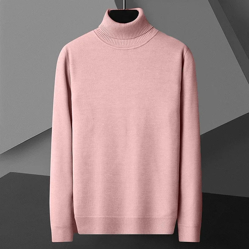 Men's Casual Slim Fit Basic Tops Long Sleeve Knitted Streetwear Lightweight Turtleneck Pullover Sweater Solid Color Sweater Men