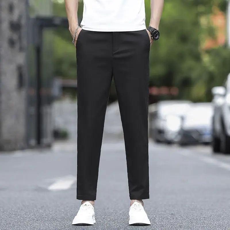 2025 New Summer Ankle-Length Pants Men Straight Fit Fashion Thin Brand Clothing Solid Color Casual Trousers Male 28-38