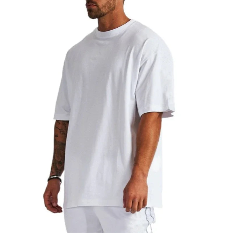 High-quality Men's T-Shirt 240 Gsm 100% Cotton T Shirt Men Women Solid Basic Casual Clothing Oversized Half Sleeve Black White