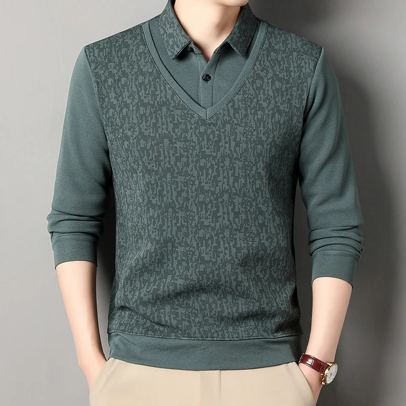 Male Fleece Knitted Sweater Men's Pullover Autumn Winter T-shirt Collar Sweaters Beige Navy Blue Korean Top Clothing