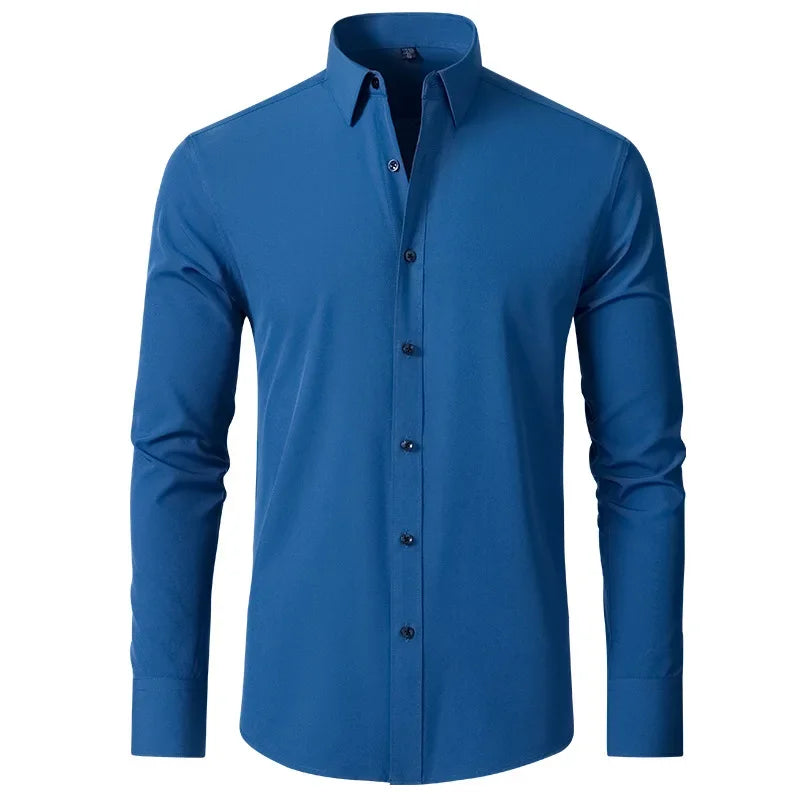 6xl New summer black men's shirt elastic force non-iron long-sleeved business casual shirt solid color mercerized vertical