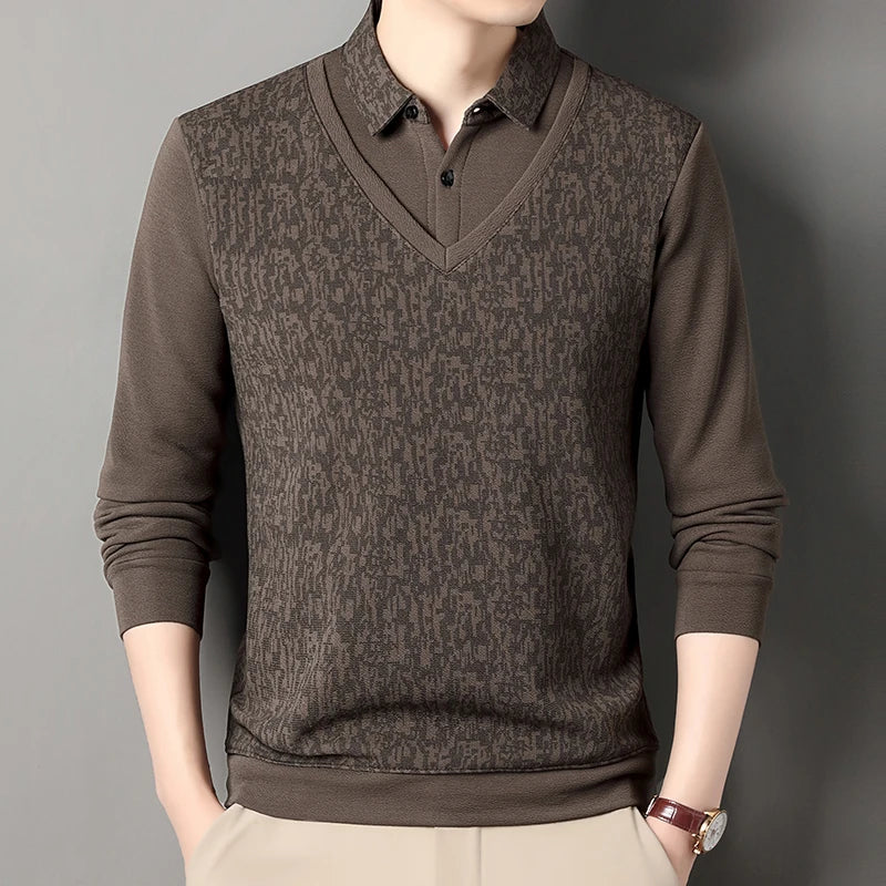 Male Fleece Knitted Sweater Men's Pullover Autumn Winter T-shirt Collar Sweaters Beige Navy Blue Korean Top Clothing