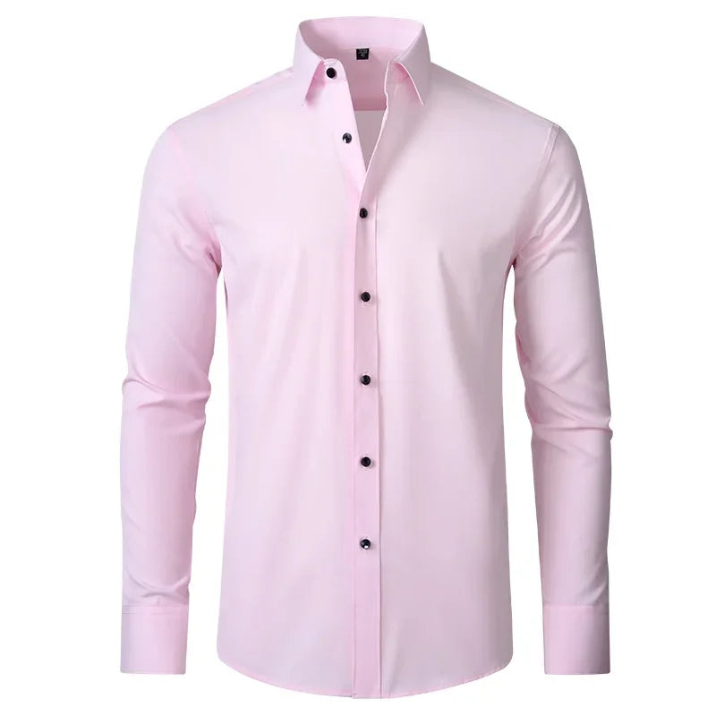 6xl New summer black men's shirt elastic force non-iron long-sleeved business casual shirt solid color mercerized vertical