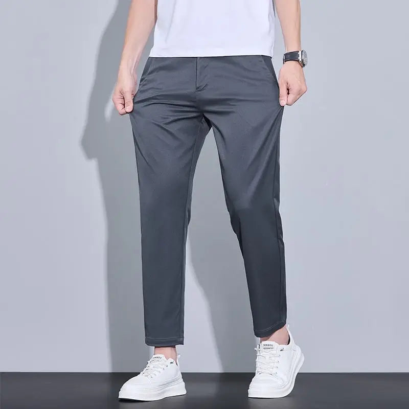 2025 New Summer Ankle-Length Pants Men Straight Fit Fashion Thin Brand Clothing Solid Color Casual Trousers Male 28-38