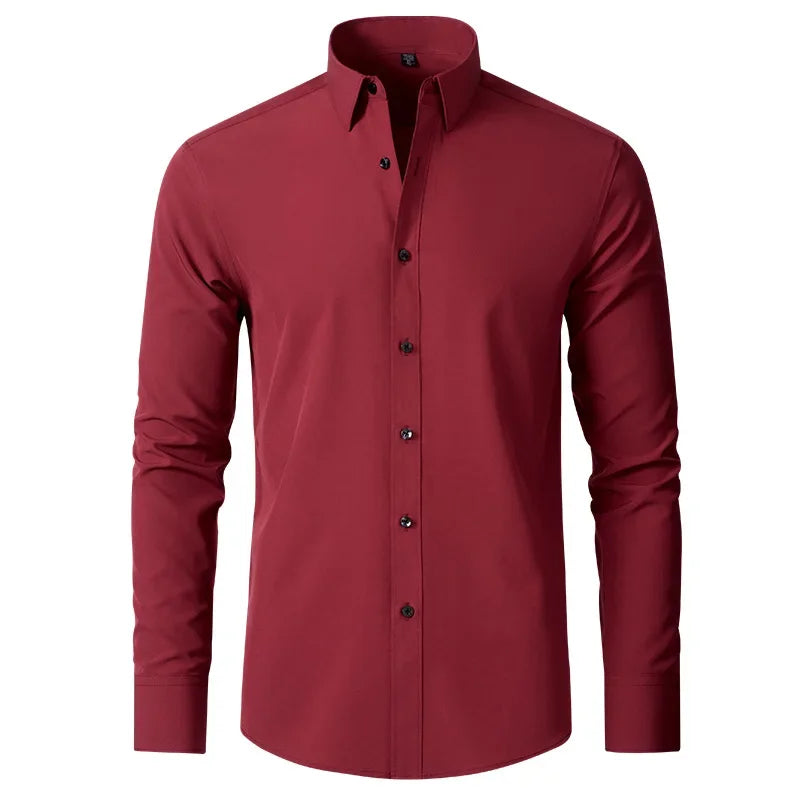 6xl New summer black men's shirt elastic force non-iron long-sleeved business casual shirt solid color mercerized vertical