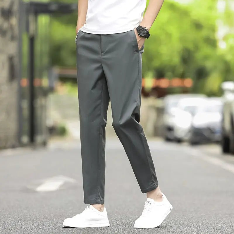 2025 New Summer Ankle-Length Pants Men Straight Fit Fashion Thin Brand Clothing Solid Color Casual Trousers Male 28-38